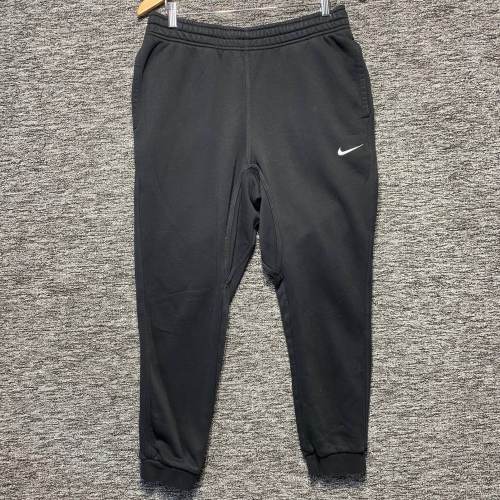 VTG Nike Club Fleece Joggers Large Black Tapered Sweatpants Cuffed 826431-010